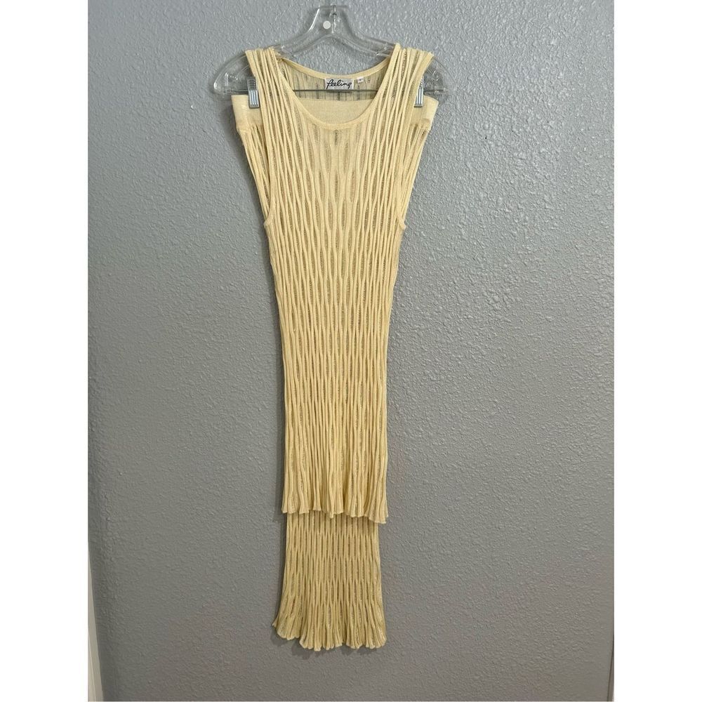 Feeling Women's Sleeveless Sheer 2-Piece Bodycon Dress Vanilla Yellow Small